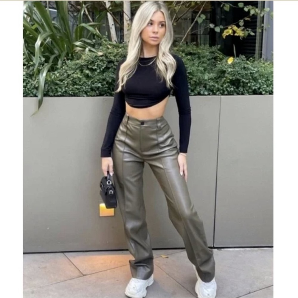 ZARA FULL LENGTH FAUX LEATHER FRANCOISE PANTS - Picture 5 of 11